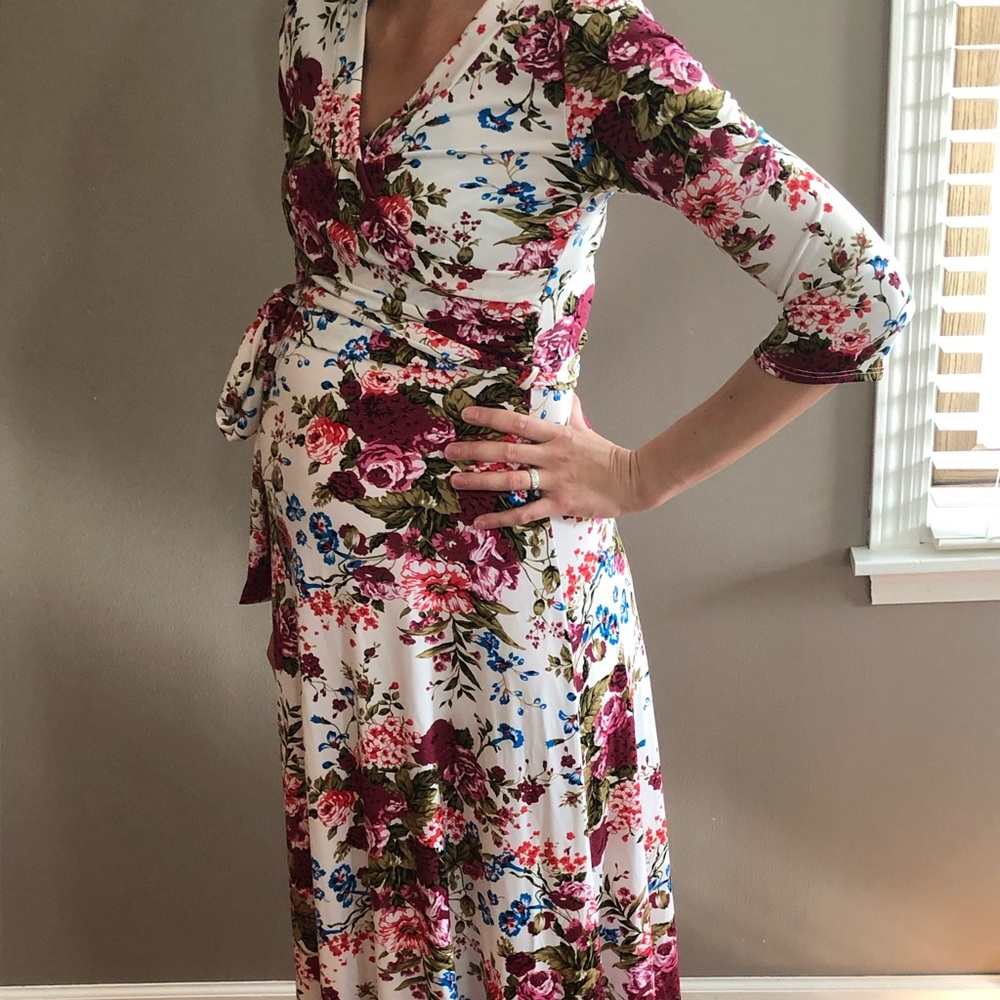 Pink blush maternity wrap dress